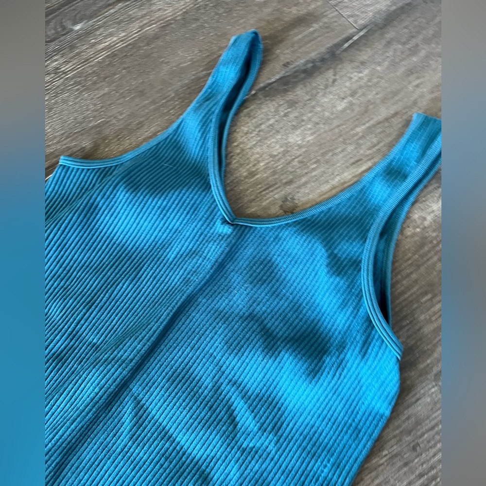 Gypsy + Jade Bodysuit Teal Ribbed V-Neck size large/XL - Picture 3 of 4